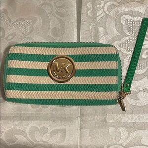 Michael Kors Striped Green and Cream Wristlet